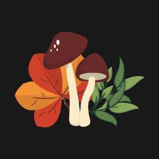 Mushrooms among the leaves T-Shirt