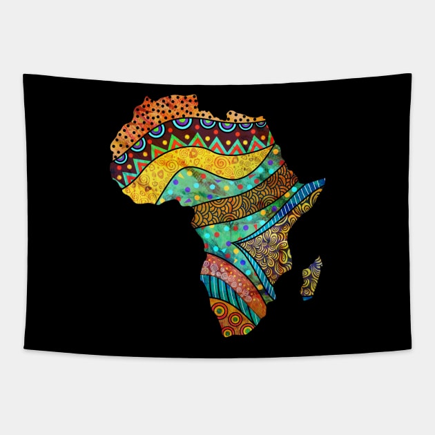 Africa Map in Traditional Ethnic African Pattern Art Tapestry by Teeziner