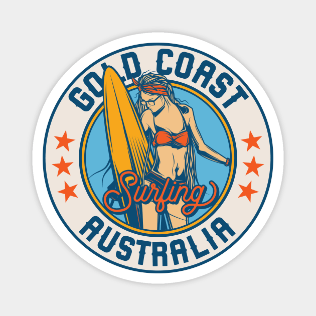 Vintage Surfing Badge for Gold Coast, Australia Magnet by SLAG_Creative