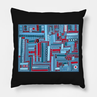 Wacky Maze - Aqua, Robin&amp;#39;s Egg Blue, Turquoise, Crimson, and Red Pillow