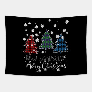 New Hampshire Merry Christms Buffalo Plaid Xmas Tree  Tapestry