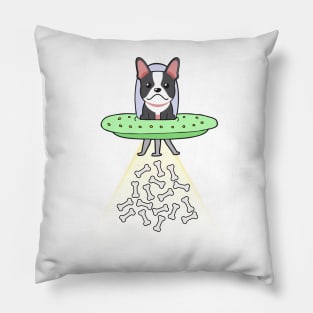 Funny french bulldog is flying a ufo Pillow