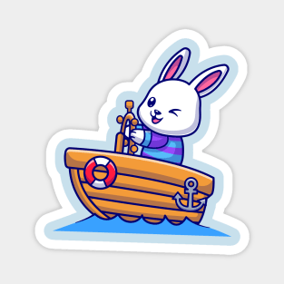 Cute Rabbit Riding Boat Cartoon Magnet