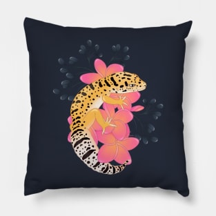 Leopard Gecko, High Yellow, and Frangipani Flowers Pillow