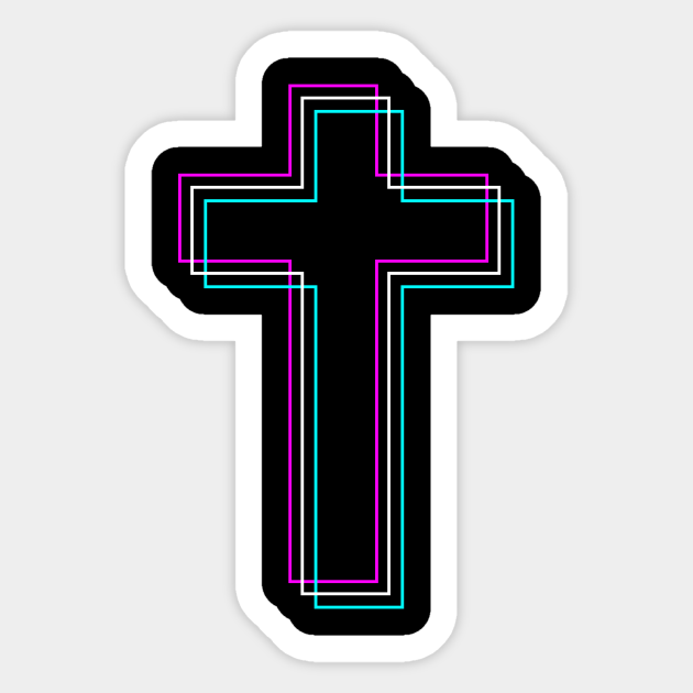 Christian Cross Vaporwave Aesthetic Vaporwave Aesthetic Sticker Teepublic Black cross illustration, christian cross, christian cross, christianity, symmetry png. christian cross vaporwave aesthetic