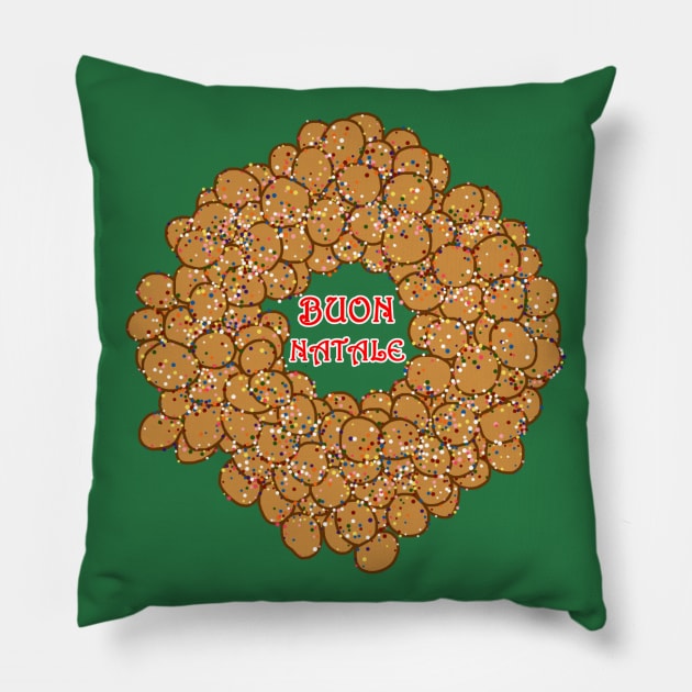 Buon Natale Italian Christmas Struffoli Ring Pillow by Art by Deborah Camp