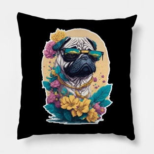 Pug with the flowers Pillow