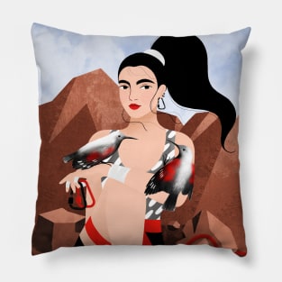 Rock Climber Girl with beautiful wallcreeper birds Pillow