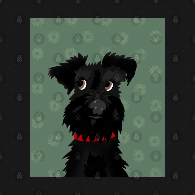 Black Miniature Schnauzer Dog with Green Daisies by NattyDesigns