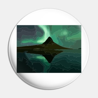 Mount Kirkjufell under the Northern Lights Painting Pin