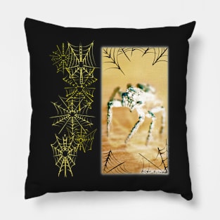 Yellow Jumping Spider (With Webs) Pillow