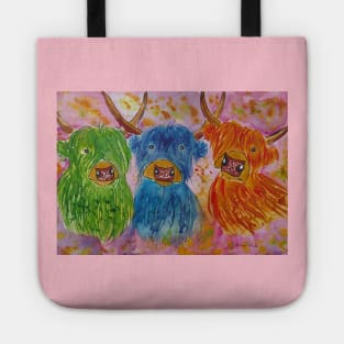 Colourful, Quirky Highland Cows Tote