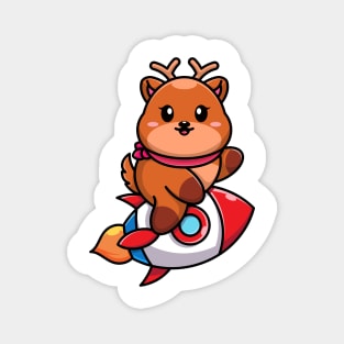 Cute deer riding rocket cartoon Magnet