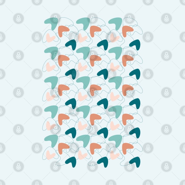 Mid Mod Abstract Pattern Teal, Peach, Dark Salmon by tramasdesign