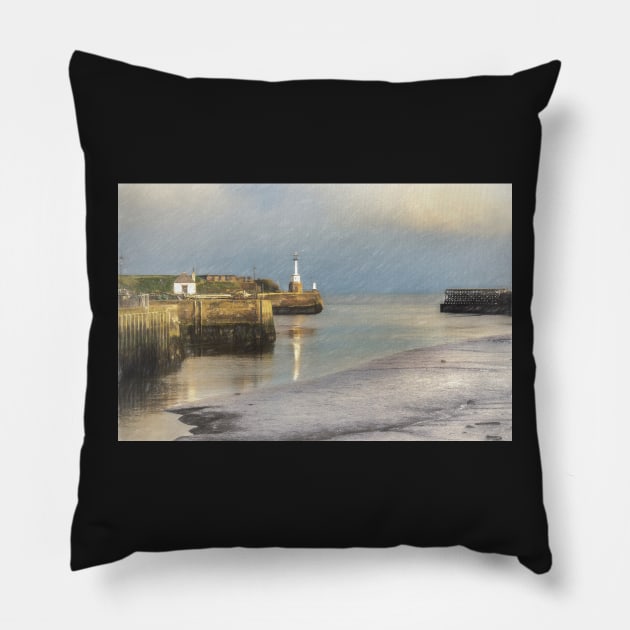 Maryport Harbour Entrance At Low Tide Pillow by IanWL