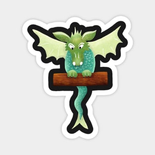 Cute Green Dragon with wings outstretched on a perch waiting to pounce. Magnet