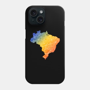 Colorful mandala art map of Brazil with text in blue, yellow, and red Phone Case