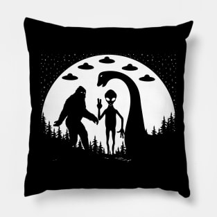 Bigfoot ufos  Nessie And Alien Pillow