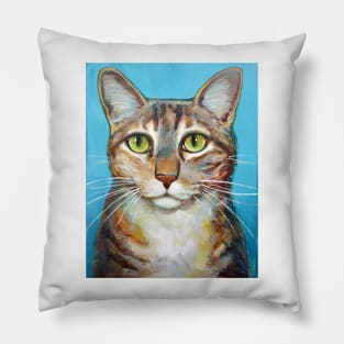 Striped Cat Blue Background Pillow