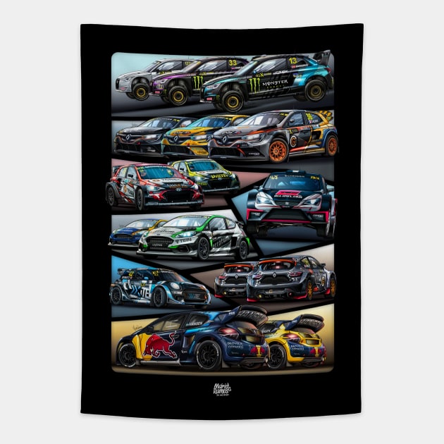 FIA World Rallycross 2019 - Digital drawing Tapestry by Mario Ramos Rally Art