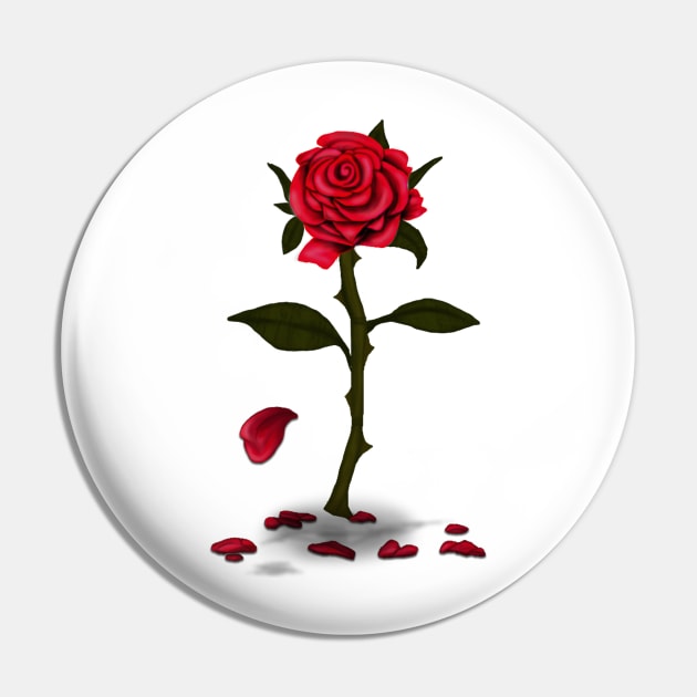 Enchanted Rose - Single Rose with Falling Petals Pin by Kaotik Sketches