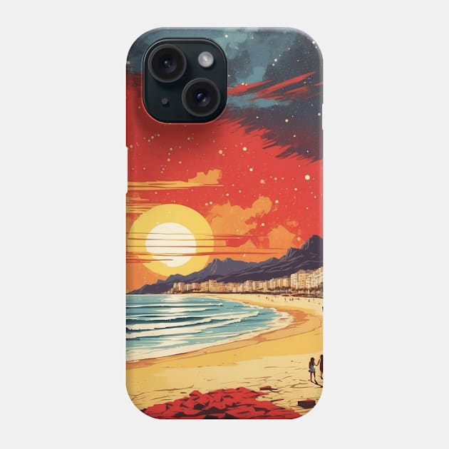 La Concha Beach Spain Starry Night Travel Tourism Retro Vintage Art Phone Case by TravelersGems