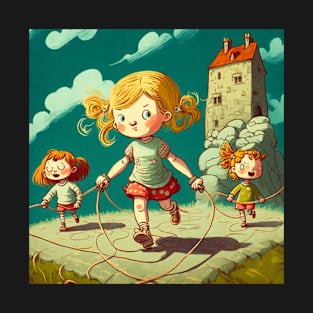 Cartoon image of young girls playing jump rope. T-Shirt