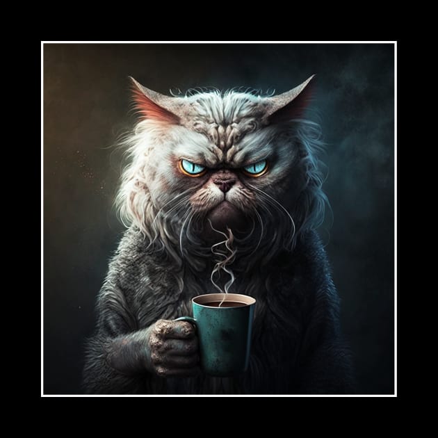 Funny Mean Looking Cat  Drinking Coffee, Coffee Cat Lover by dukito