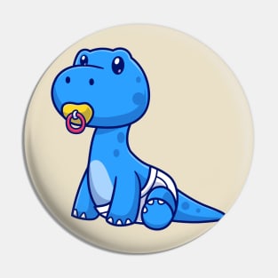 Cute Baby Brontosaurus Dino With Pacifier Cartoon Pin