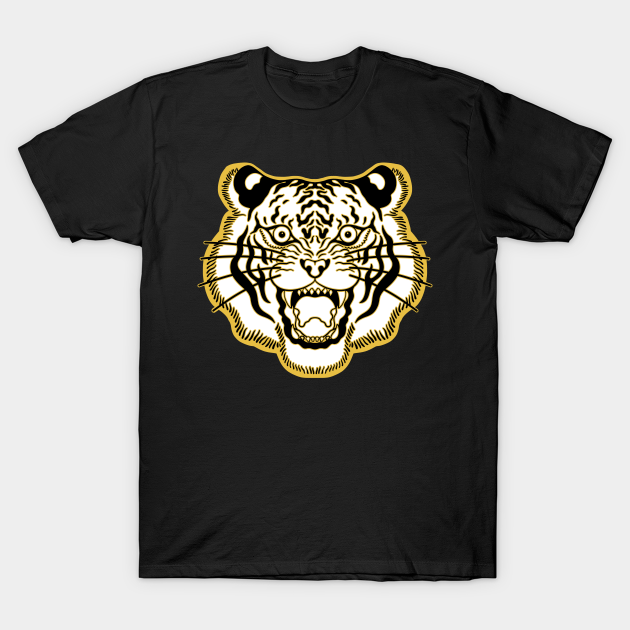 White and Gold Traditional Tiger Face - Tiger Face Tattoo - T-Shirt