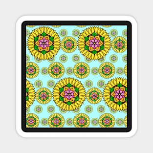 Sunflower and Cherry Blossom Mandala Print Magnet