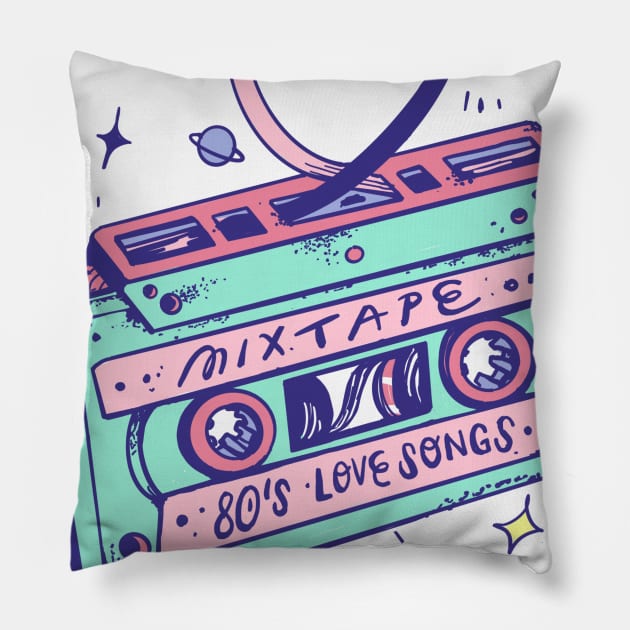 80s love songs mixtape Pillow by Paolavk