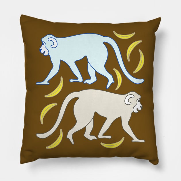 GO BANANAS! Cute Jungle Chimpanzee Monkeys with Bananas- UnBlink Studio by Jackie Tahara Pillow by UnBlink Studio by Jackie Tahara