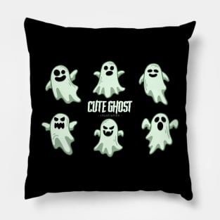 Set of collection cute ghost horror cartoon flat design hand drawn spooky emoji funny spirit doodle Pillow