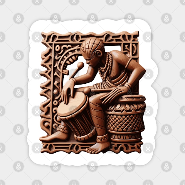 Afrocentric Wooden Carving Drums Magnet by Graceful Designs