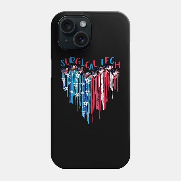 Surgical Tech American Flag Melting Heart 4th Of July Phone Case by Ripke Jesus