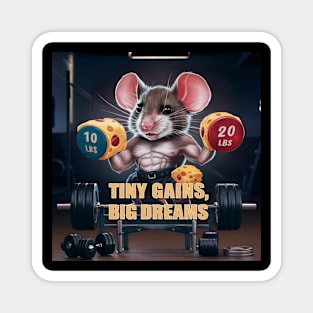 A muscular mouse wearing tiny weights, lifting a cheese dumbbell Magnet