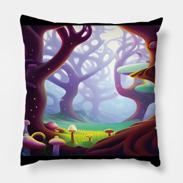 Dreamy Mushroom Forest Pillow by drumweaver