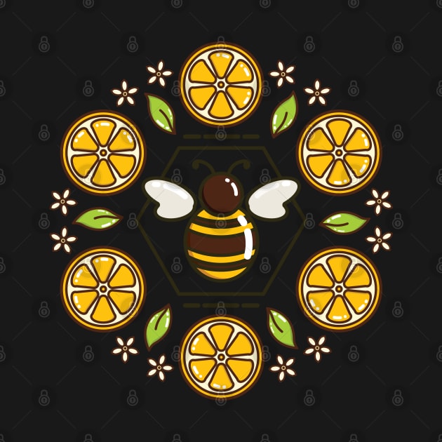 Honey Bee and Lemon Mandala | Black by Wintre2