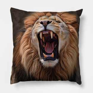 Majestic Serenity: Hyperrealistic Oil Painting of an Amazing Zoo Lion Pillow