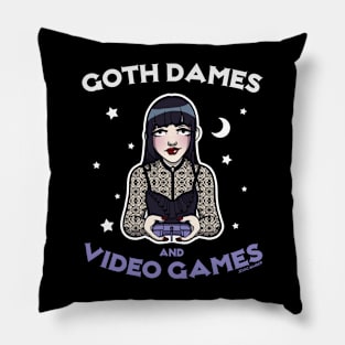 Goth Dames & Video Games Spooky Cartoon Slogan Pillow