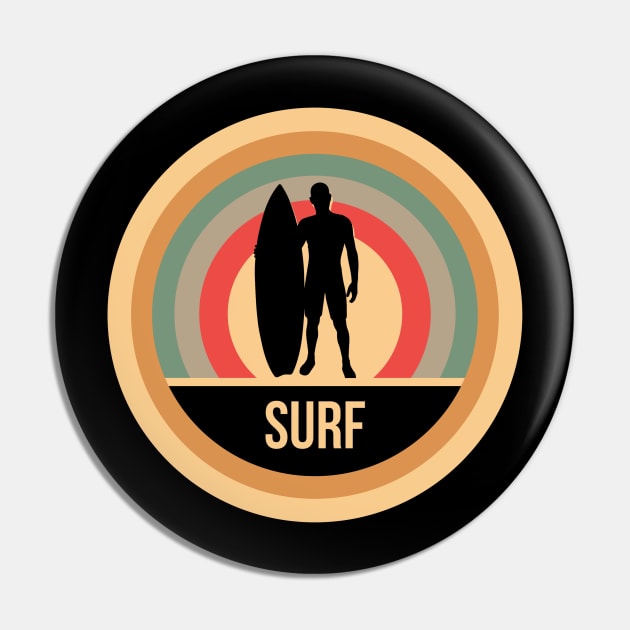 Retro Vintage Surf Gift For Surfers Pin by OceanRadar