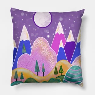 Whimsical Mountains Nature Pillow