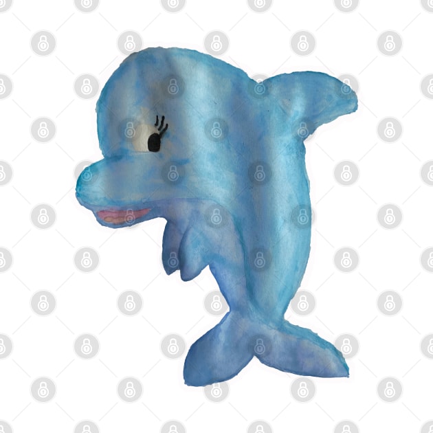 Cute watercolor blue dolphin by WatercolorFun