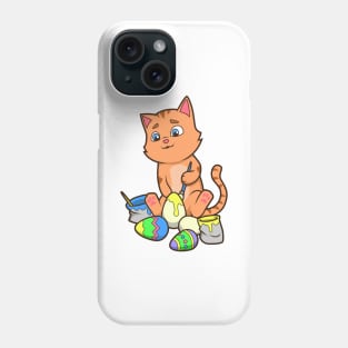 Cute cat painting easter eggs on easter day Phone Case