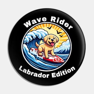 Wave Rider Labrador Edition- Labrador Puppy Surfing on the Great Waves off Kanagawa Pin