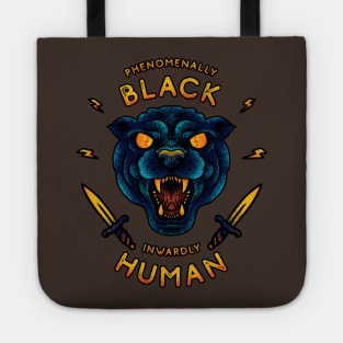 Phenomenally Black Inwardly Human | Black Panther Party | Black Owned BLM Black Lives Matter| Black Panthers |Tattoo Style Logo Tote