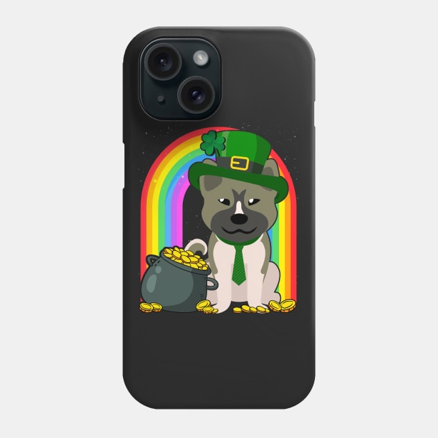 Akita Americano Rainbow Irish Clover St Patrick Day Dog Gift graphic Phone Case by theodoros20