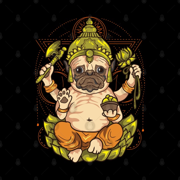 Pug Dog Chieftain God Buddha Yoga Meditate Zen by E