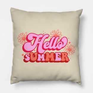 Hello Summer Groovy Outfit Retro Vintage watermelon color Pillow